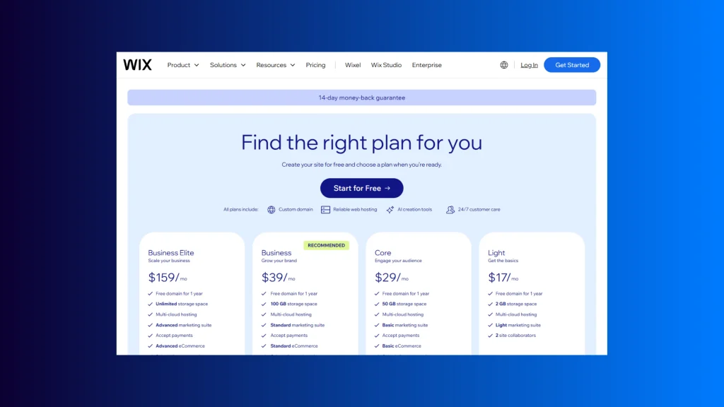 Wix Paid Plan