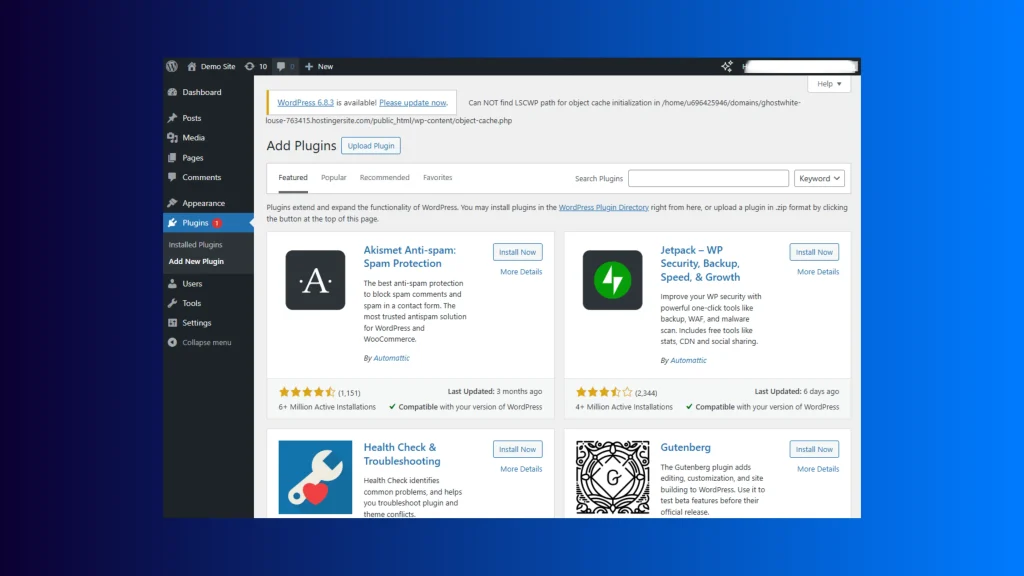 WordPress Dashboard Add Plugin