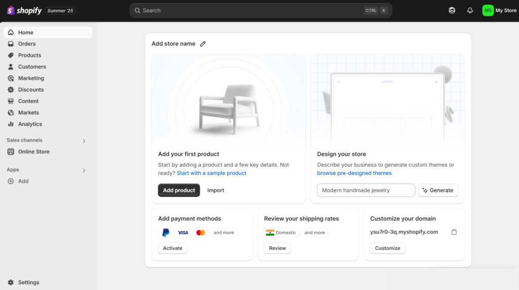 Shopify Dashboard Interface