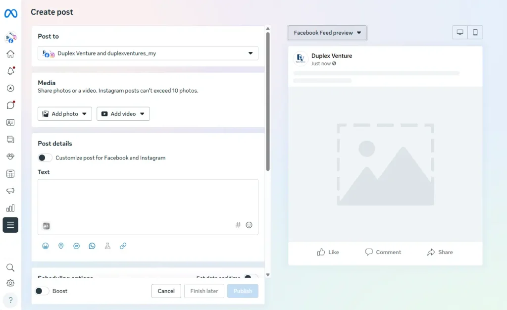 Create Post in Meta Business Suite