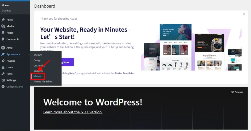 WordPress Appearance Menus