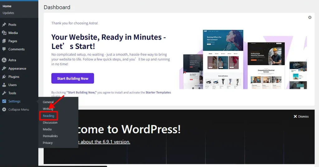 WordPress Settings Reading